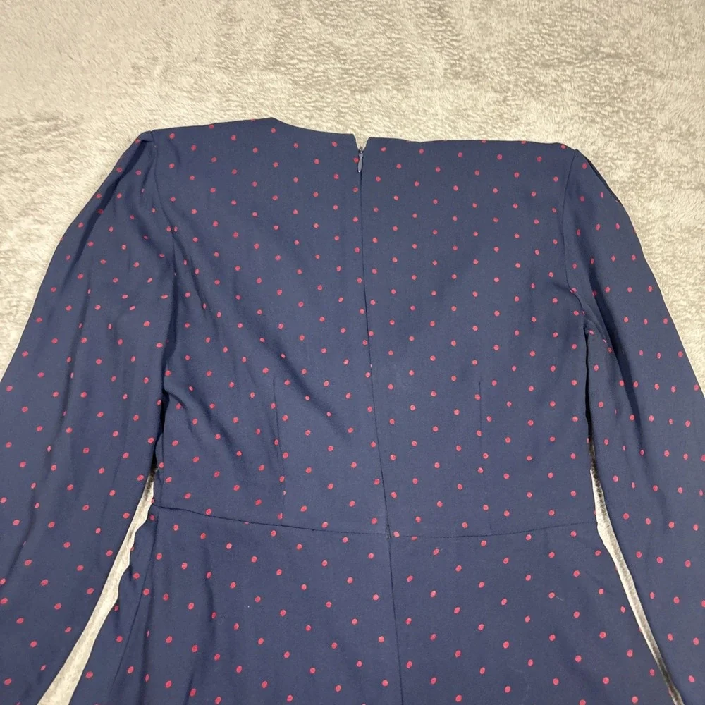 Ann Taylor Red Polka Dot Navy Seamed‎ V-neck Fit Flare Dress Size 2